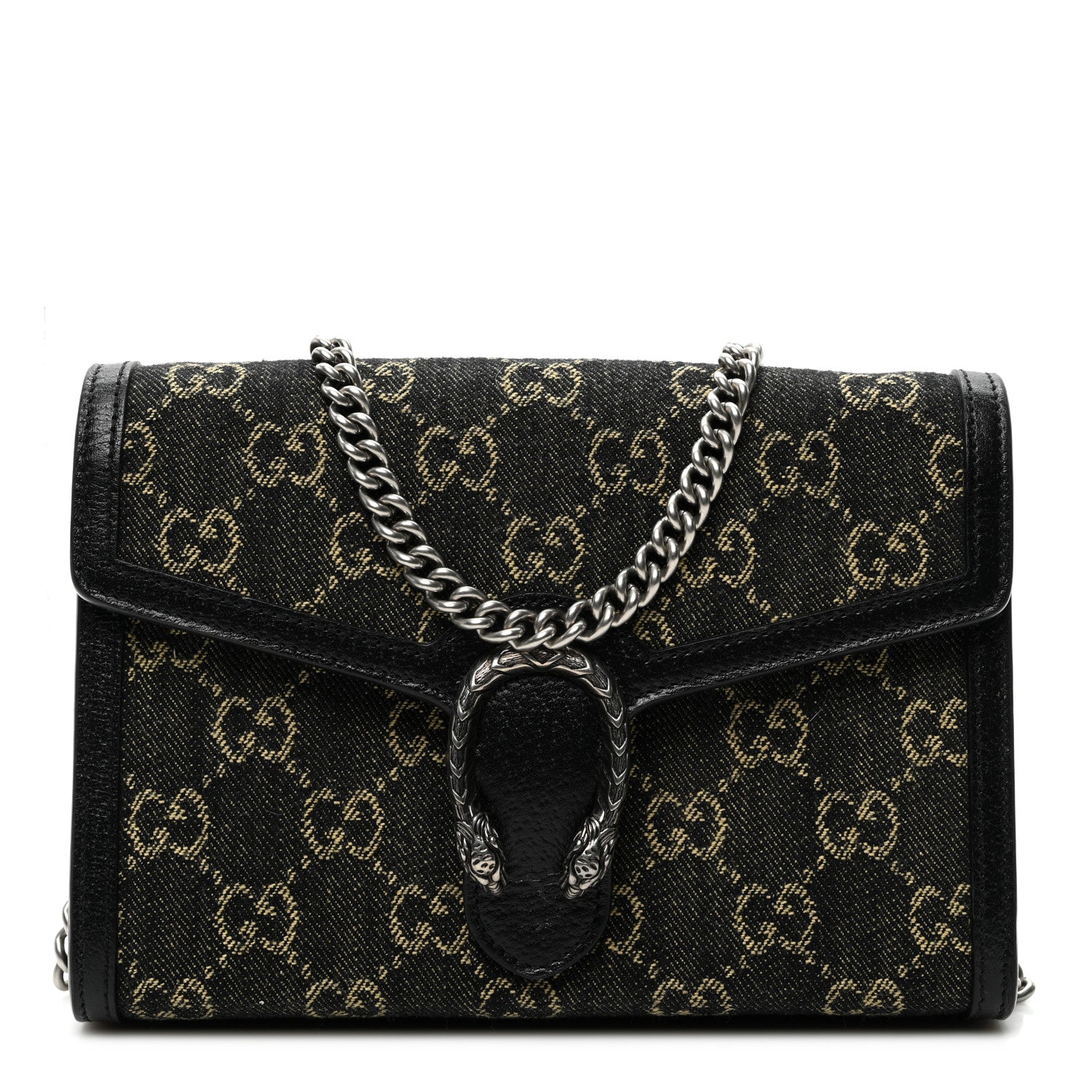 Gucci Jacquard Black Denim GG Monogram Mini Dionysus Chain Wallet Black Ivory 1 of 9
