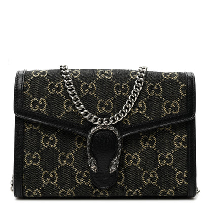 Gucci Jacquard Black Denim GG Monogram Mini Dionysus Chain Wallet Black Ivory 1 of 9
