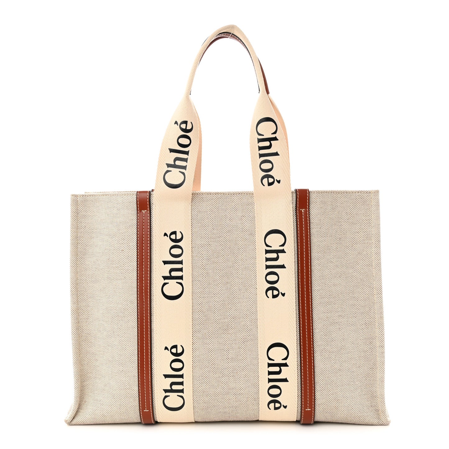 Cotton Calfskin Large Woody Ribbon Tote White Brown