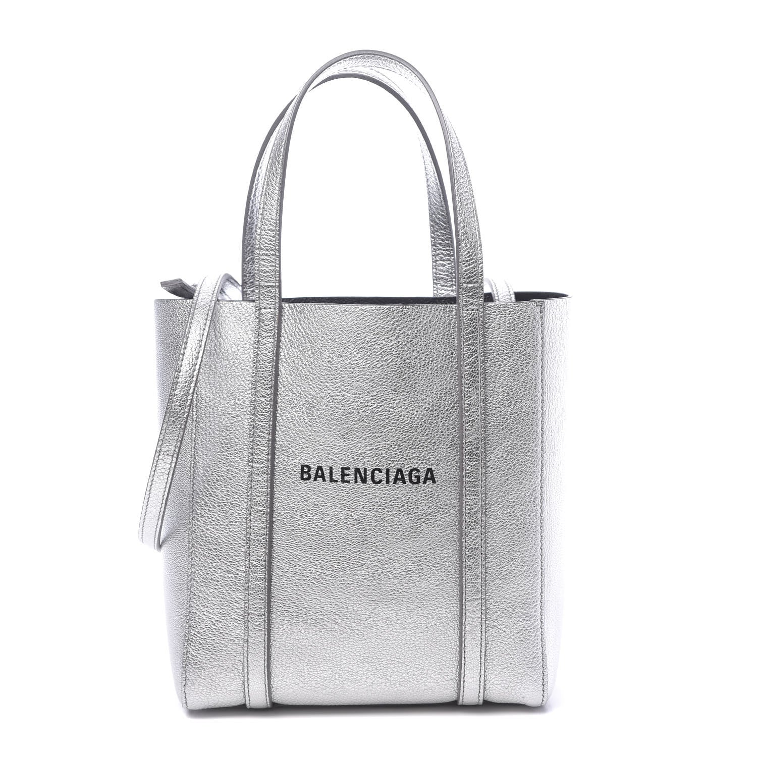 Balenciaga Metallic Goatskin Logo XXS Everyday Tote Argent Black 1 of 9