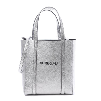 Balenciaga Metallic Goatskin Logo XXS Everyday Tote Argent Black 1 of 9