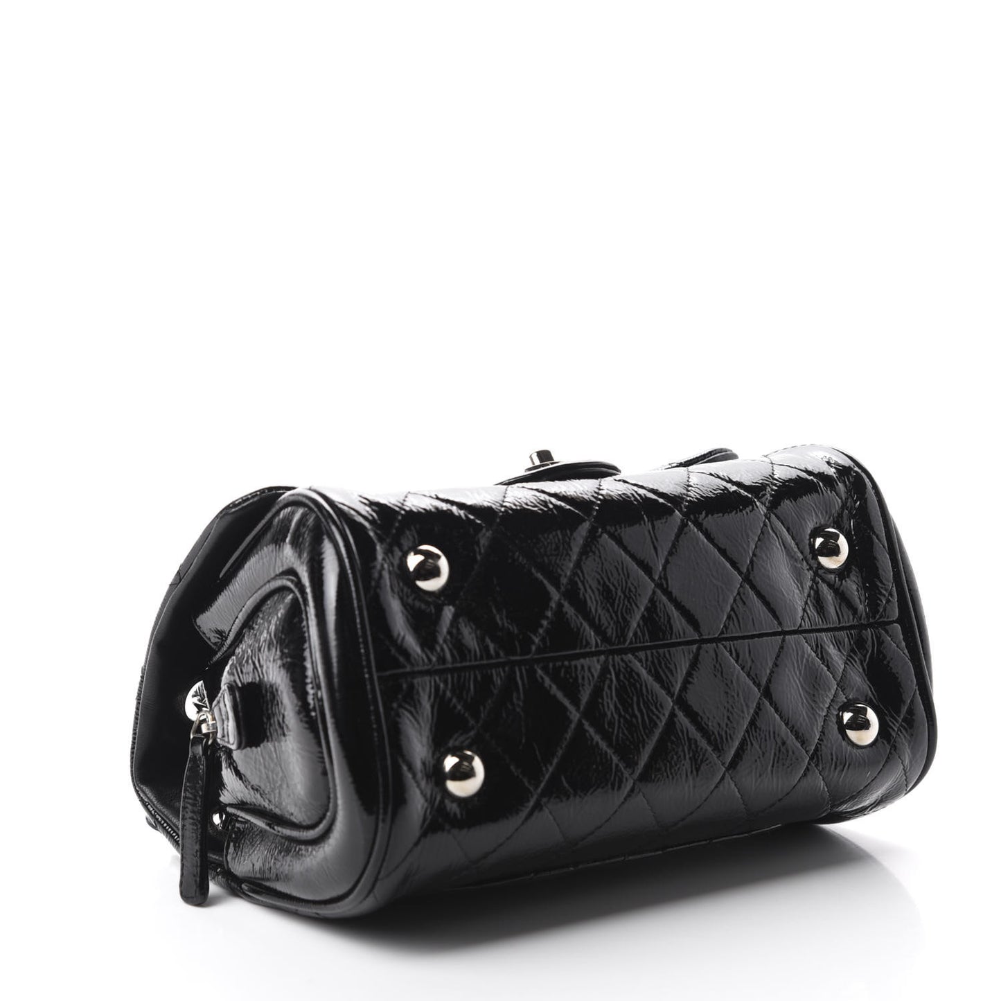 Distressed Patent Quilted Single Flap Bag Black