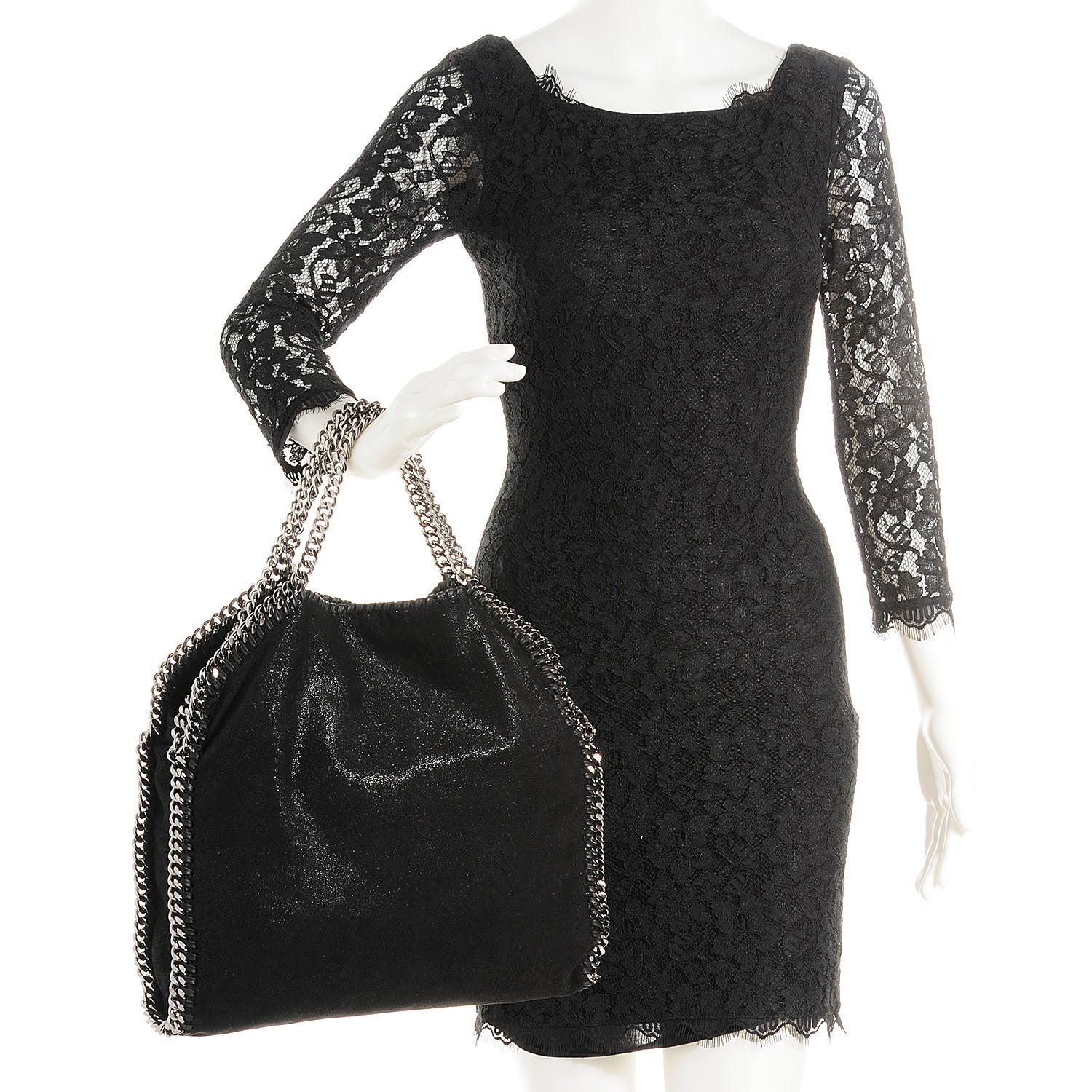Stella McCartney Faux Leather Shaggy Deer Falabella Fold Over Tote Black 2 of 8
