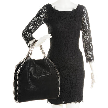 Stella McCartney Faux Leather Shaggy Deer Falabella Fold Over Tote Black 2 of 8