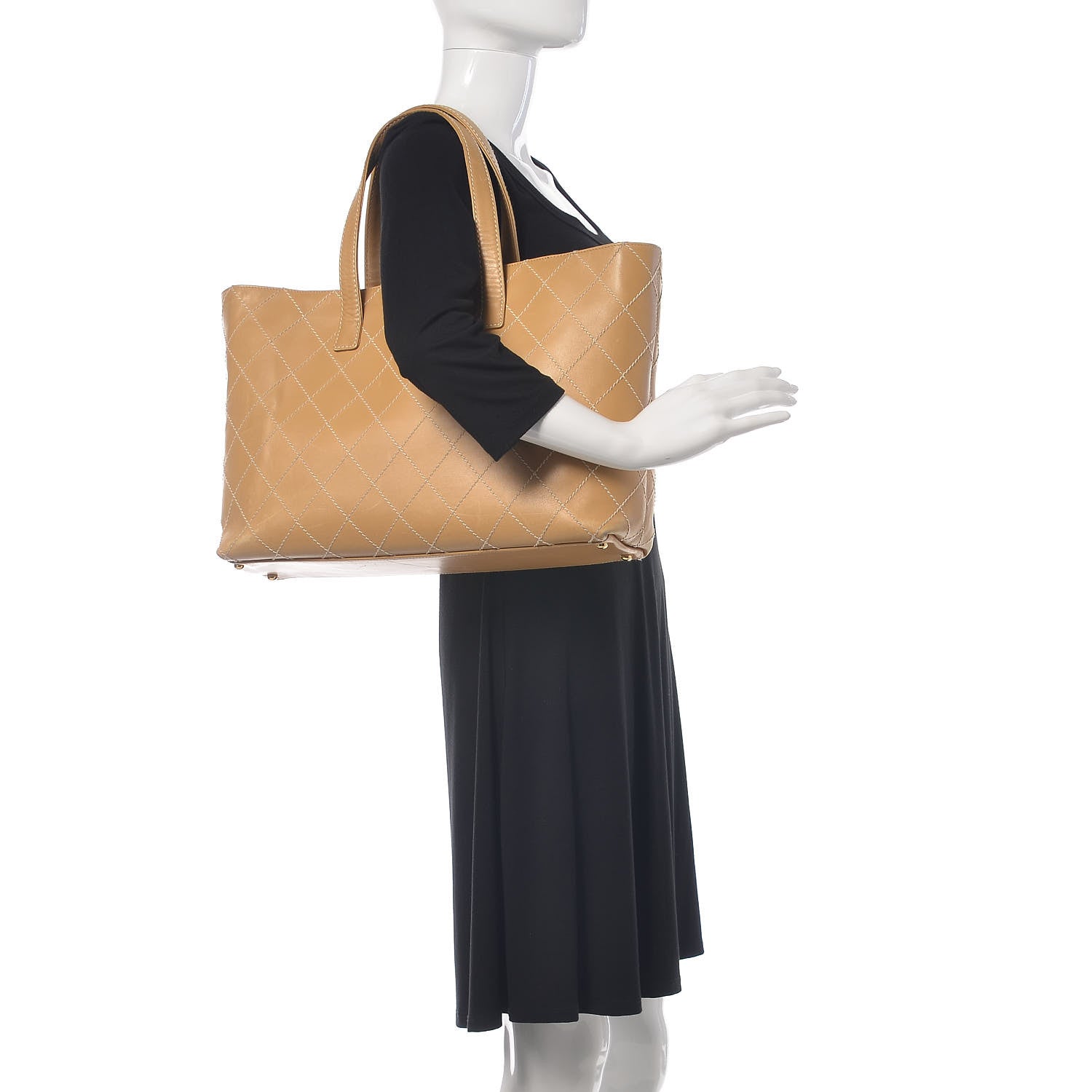 Chanel Calfskin Contrast Stitch Surpique Tote Beige 2 of 22