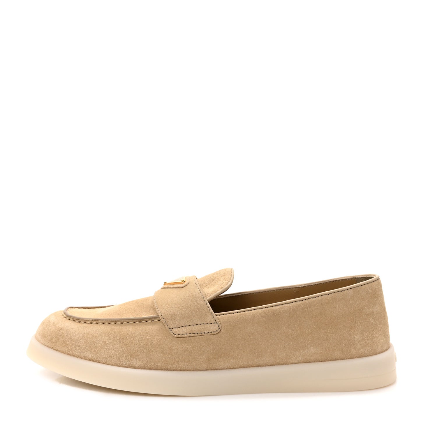 Vitello Scamosciato Metal Triangle Logo Saint Tropez 25mm Loafers 40 Ecru