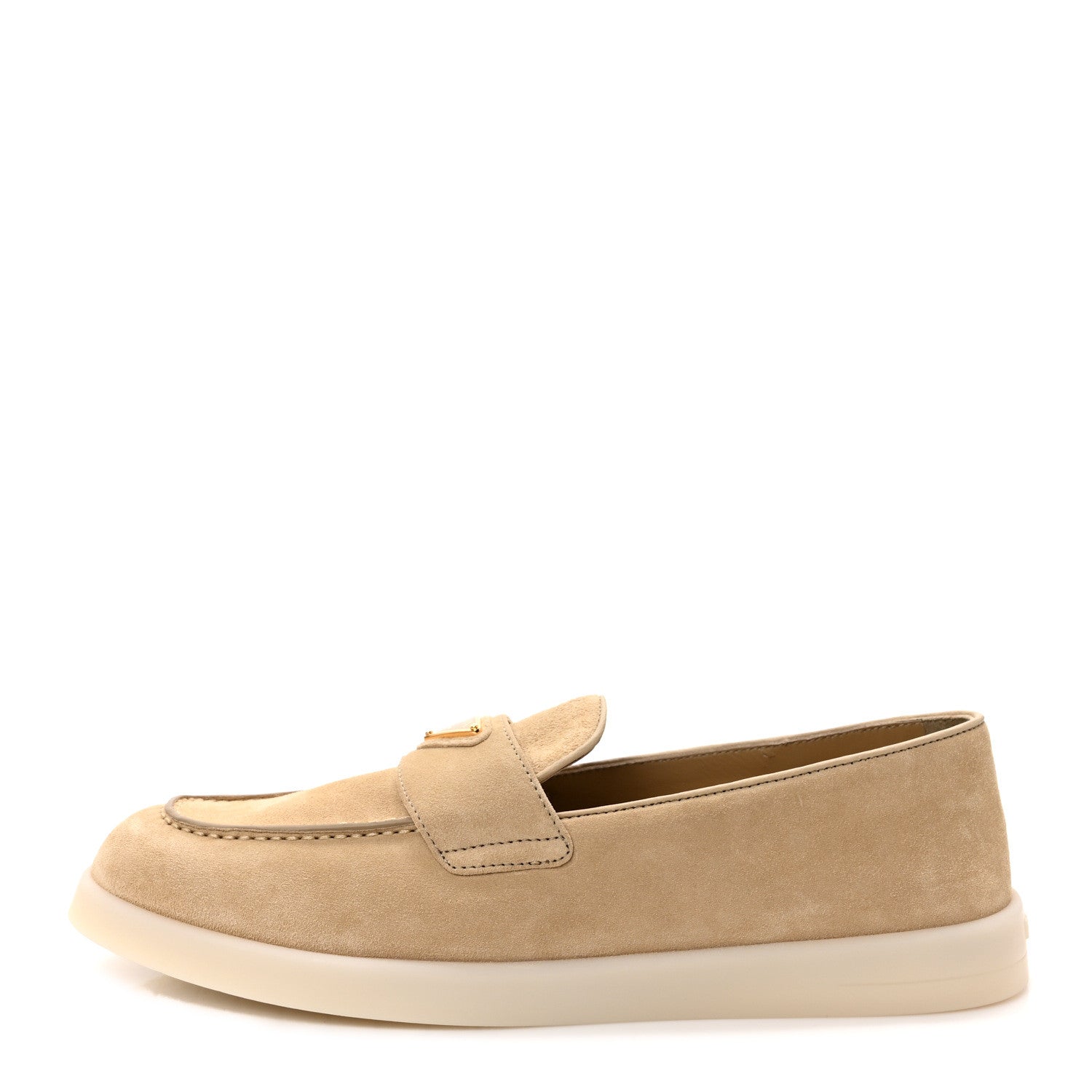 Prada Vitello Scamosciato Metal Triangle Logo Saint Tropez 25mm Loafers 40 Ecru 1 of 9