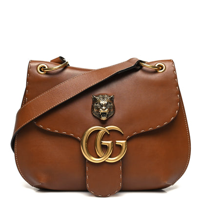 Gucci Calfskin Feline GG Marmont Flap Shoulder Bag Cuir 1 of 12