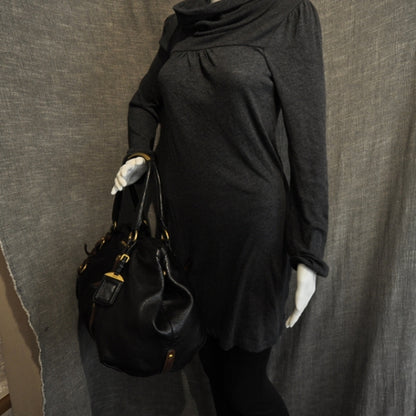 Prada Leather Logo Satchel Black Brown 2 of 2