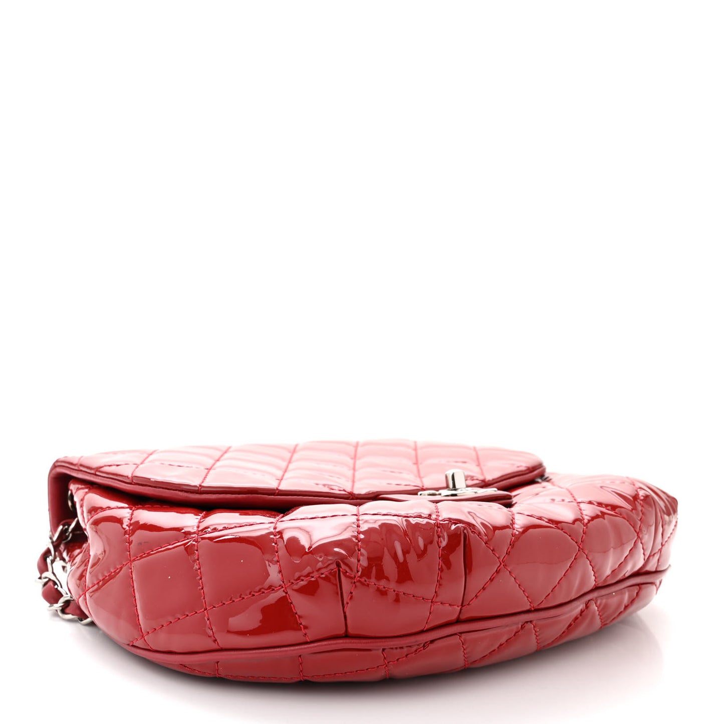 Patent Calfskin Quilted Medium Bubble CC Flap Dark Red