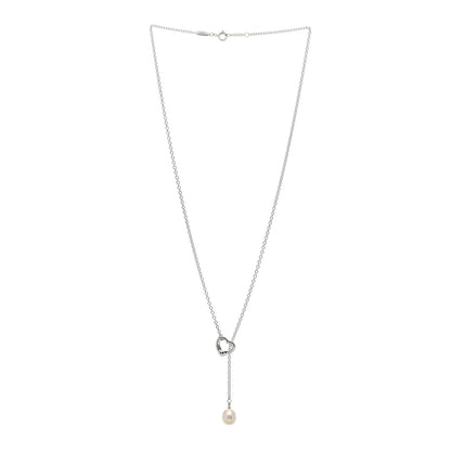 Tiffany Sterling Silver Pearl 7.5-8mm Elsa Peretti Open Heart Lariat Necklace 2 of 3