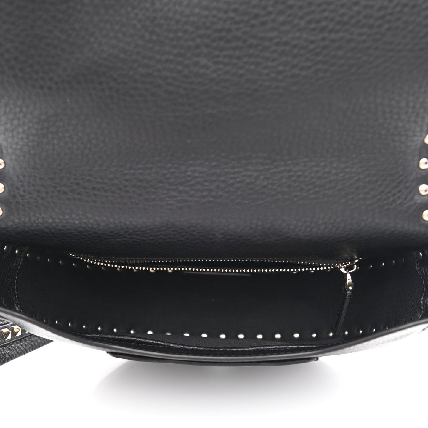 Grained Calfskin Rockstud Saddle Bag Black