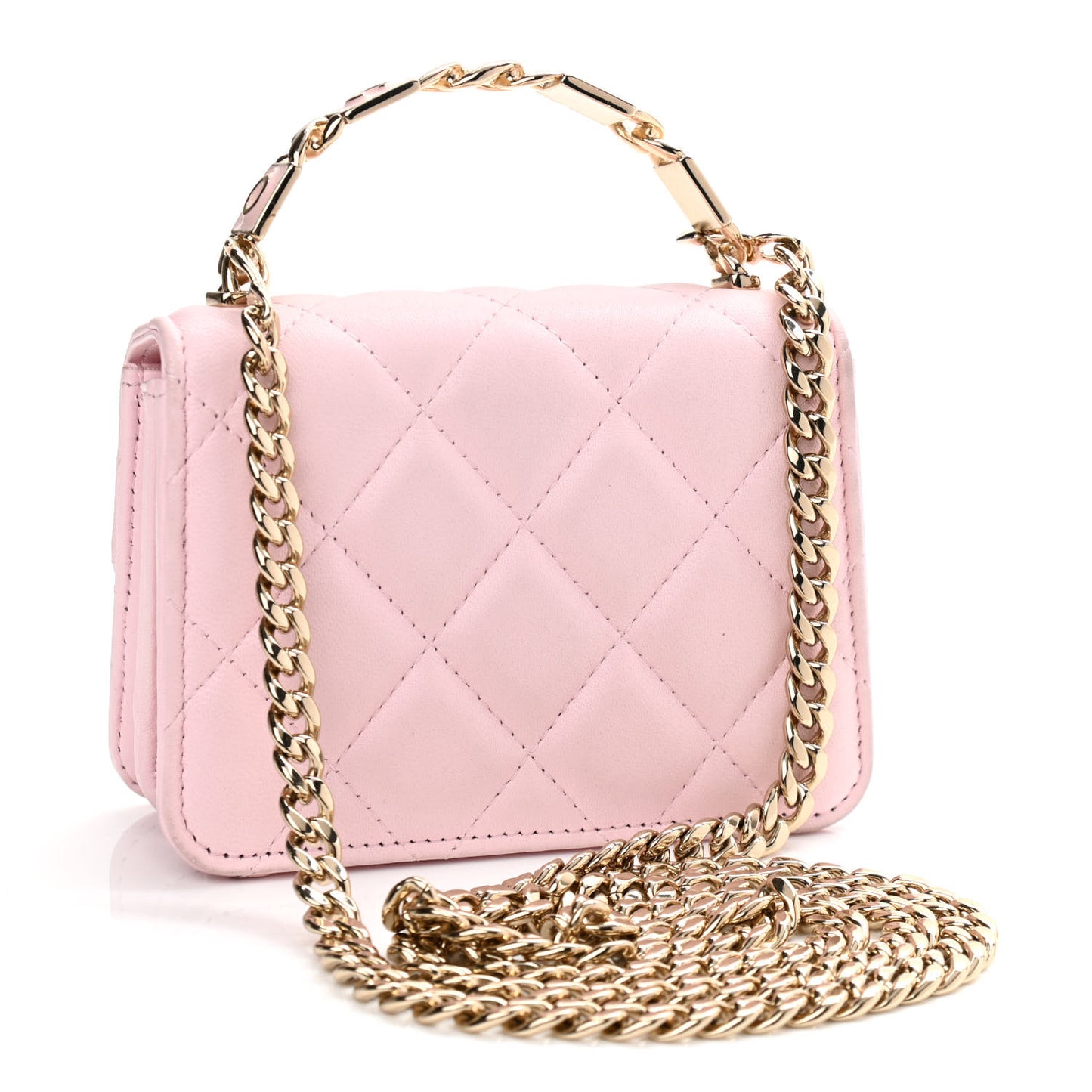 Lambskin Quilted Pick Me Up Clutch With Chain Pink