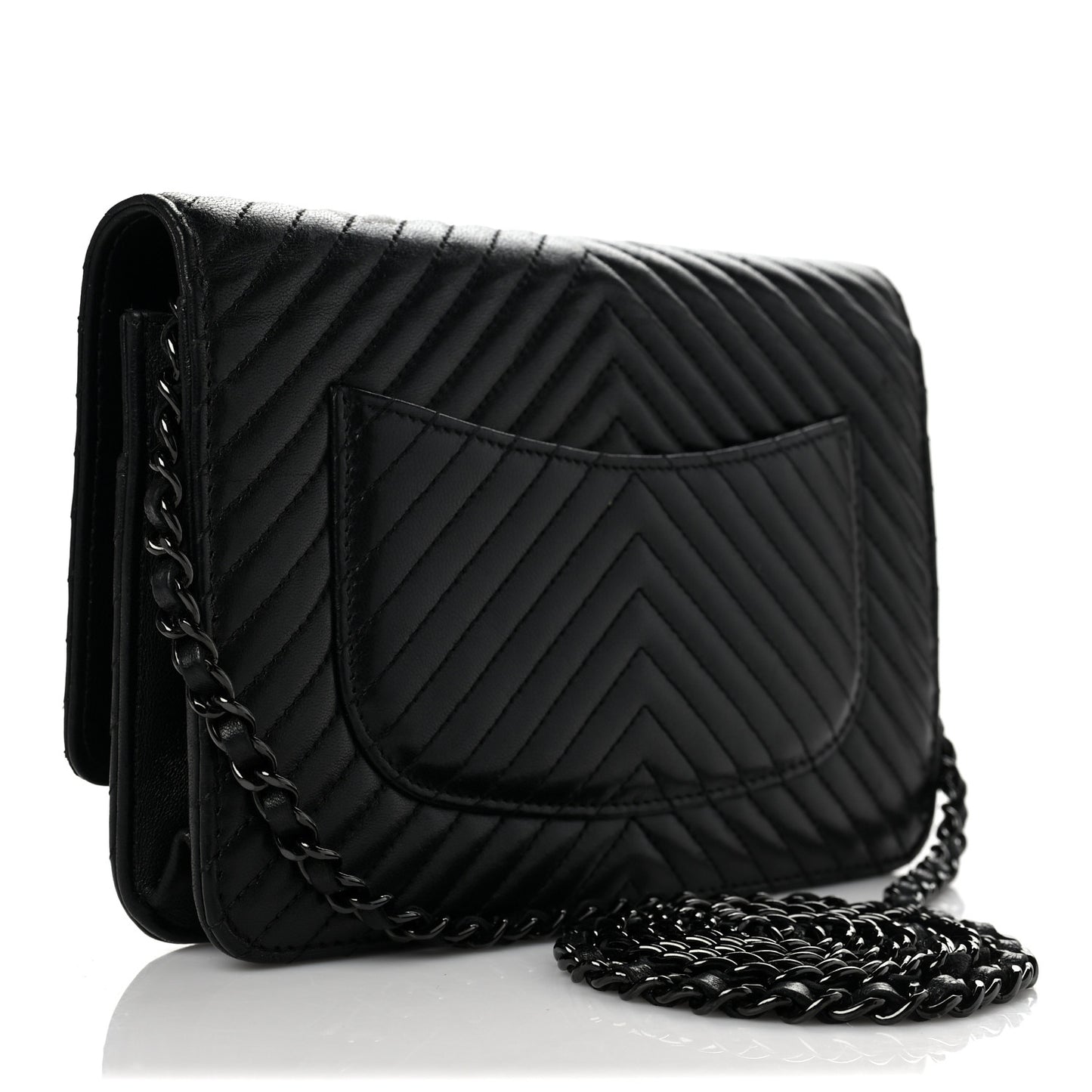 Calfskin Chevron Wallet On Chain WOC So Black