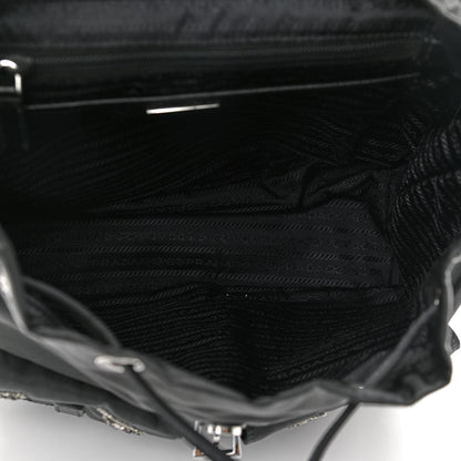 Prada Tessuto Nylon Sequin Metal Triangle Logo Lightning Backpack Black 4 of 9