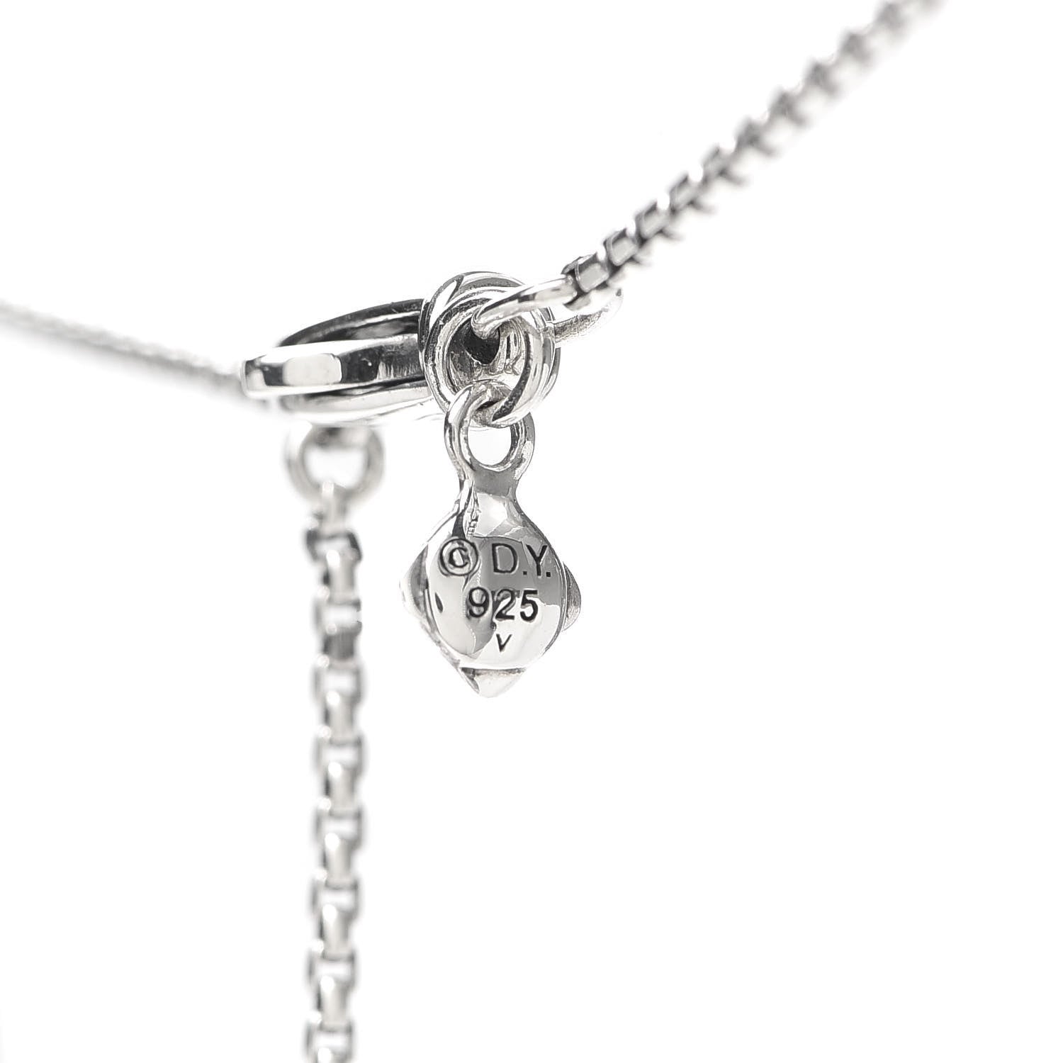 David Yurman Sterling Silver Diamond Black Onyx 9mm Chatelaine Pave Bezel Pendant Necklace 4 of 5