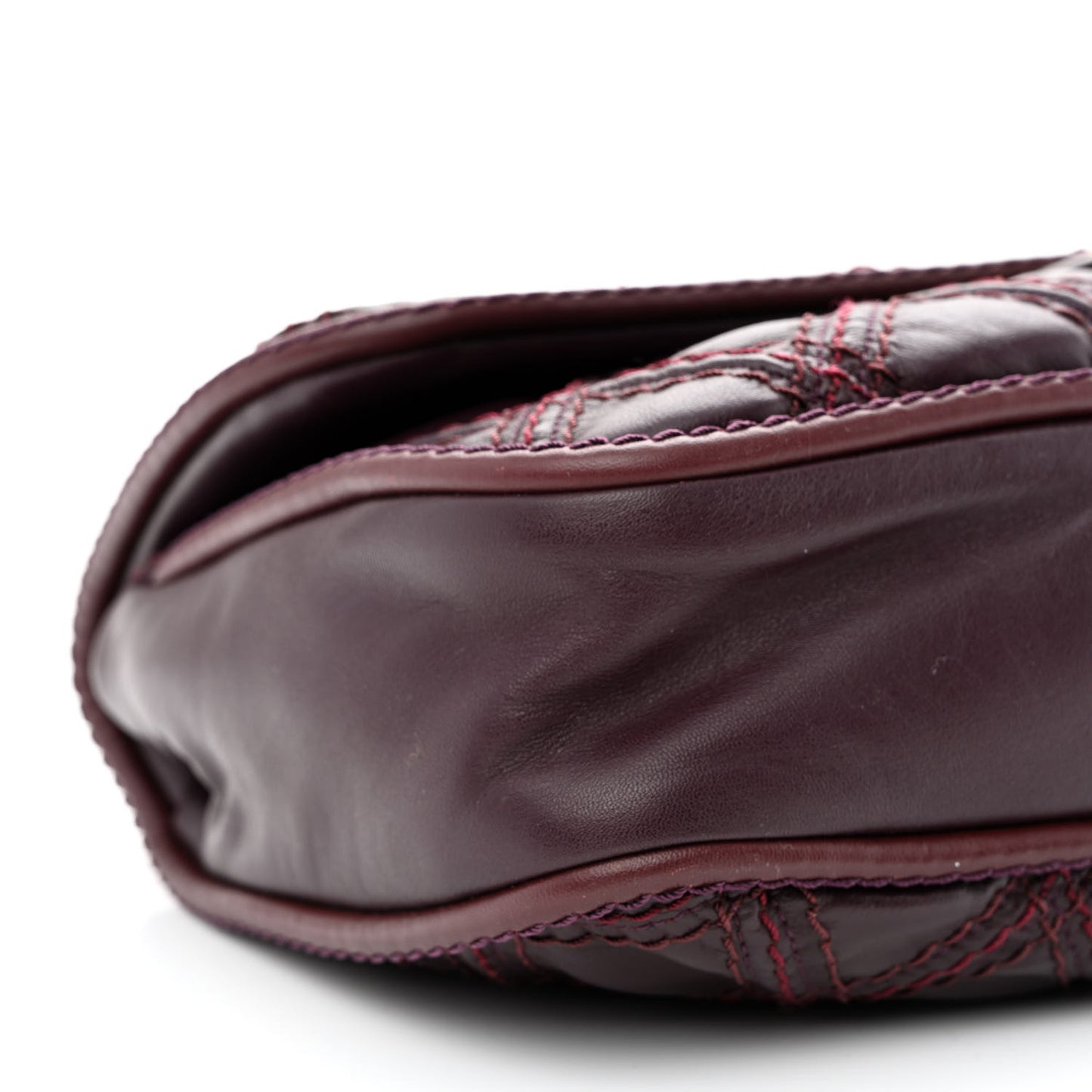 Calfskin Quilted Stitch Flap Plum