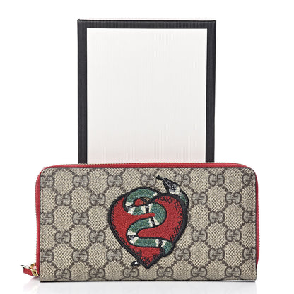 Gucci GG Supreme Monogram Kingsnake Heart Embroidered Zip Around Wallet Red 9 of 9