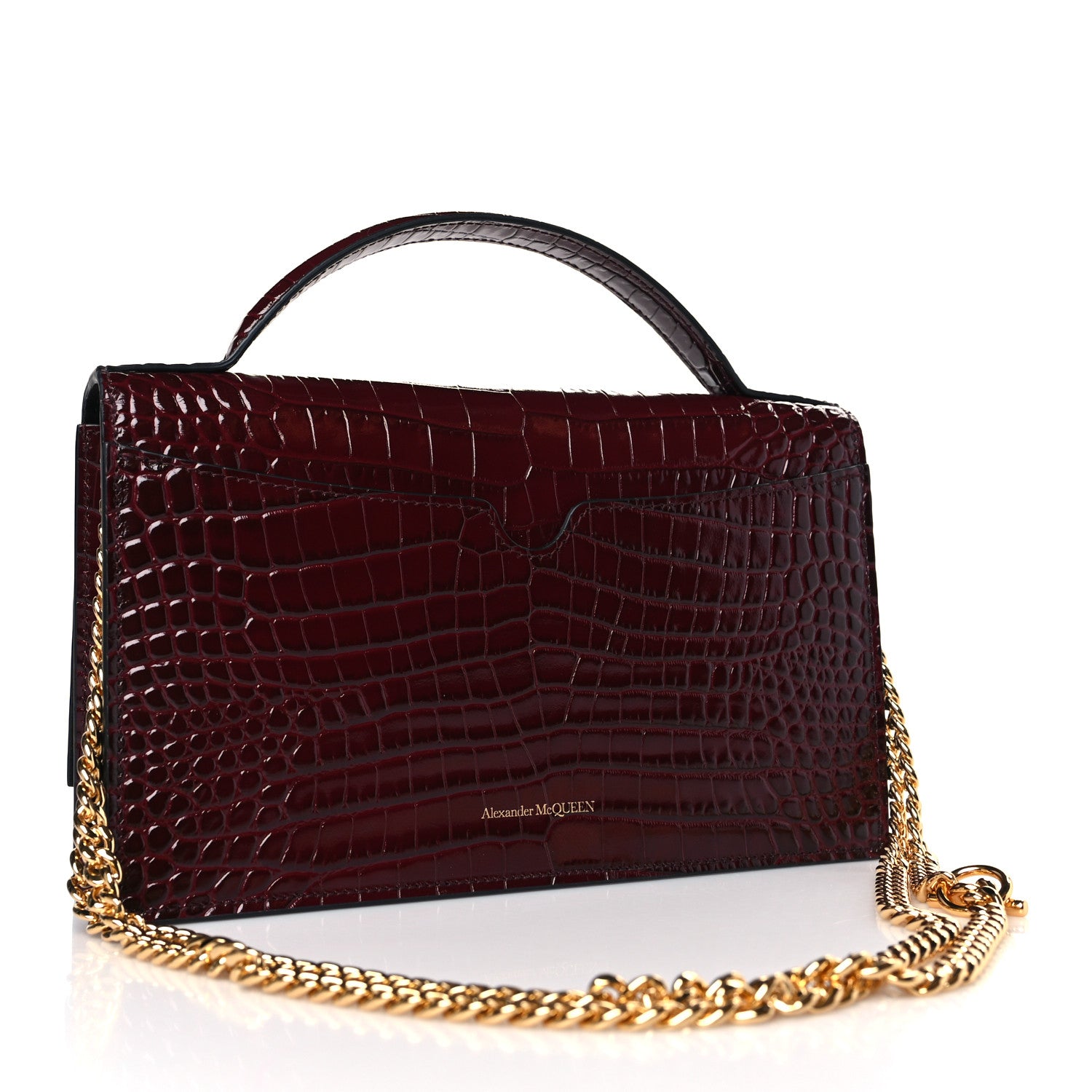 Alexander McQueen Calfskin Crocodile Embossed Skull Medium Shoulder Bag Madder 3 of 9