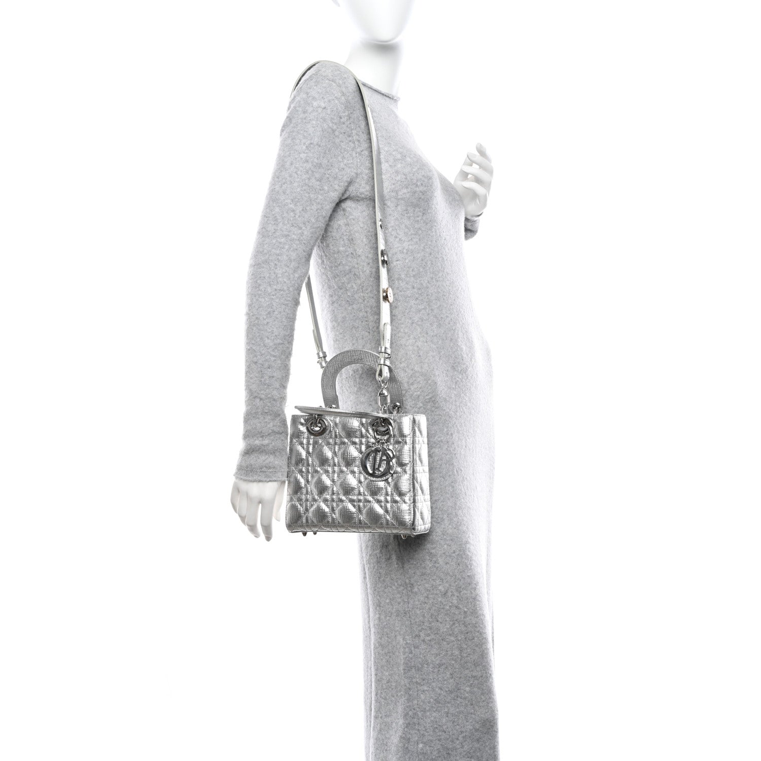 Christian Dior Metallic Grained Calfskin Cannage Small Lucky Badges My Lady Dior Silver 2 of 11