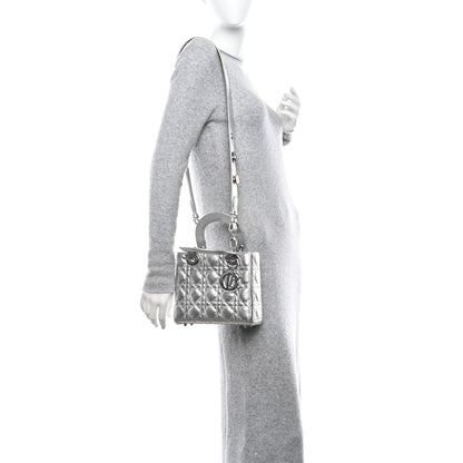 Christian Dior Metallic Grained Calfskin Cannage Small Lucky Badges My Lady Dior Silver 2 of 11