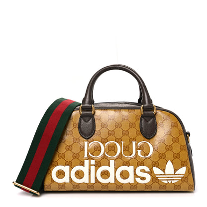 Gucci X ADIDAS Crystal Vintage Monogram Textured Dollar Calfskin Web Trefoil Logo Mini Bowling Bag Mid Natural Nut Off White New Acero 1 of 10