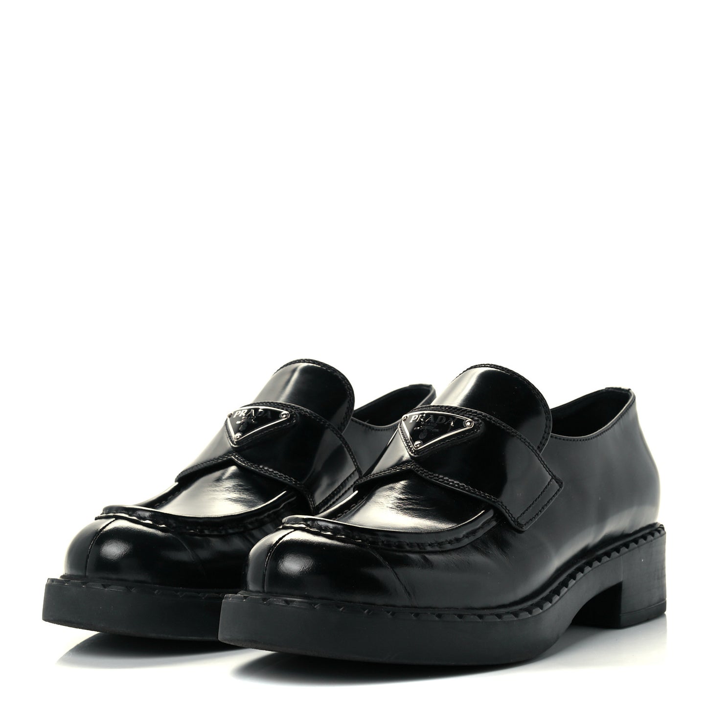 Spazzolato Metal Triangle Logo 50mm Loafers 38.5 Black