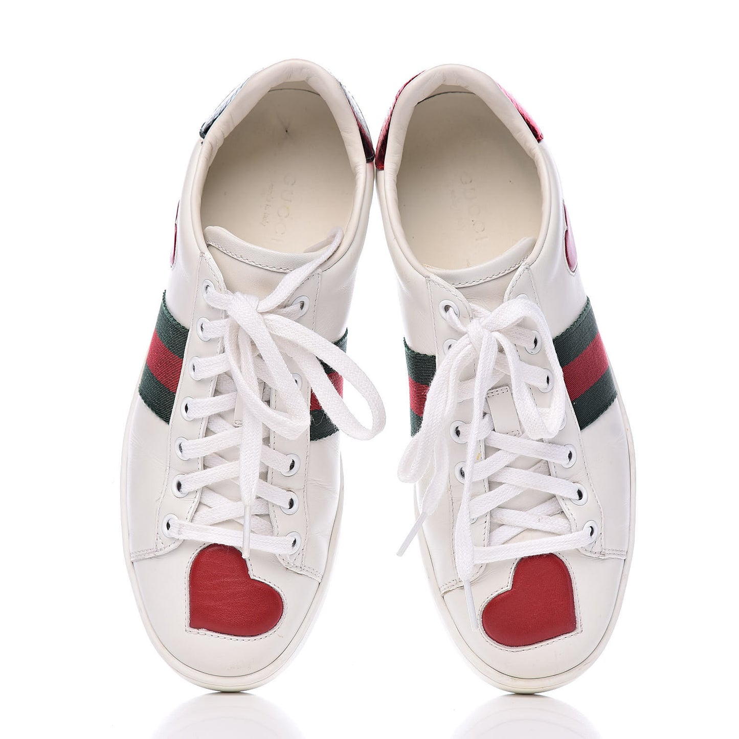 Calfskin Web Heart Embroidered Womens Ace Sneakers 37 White