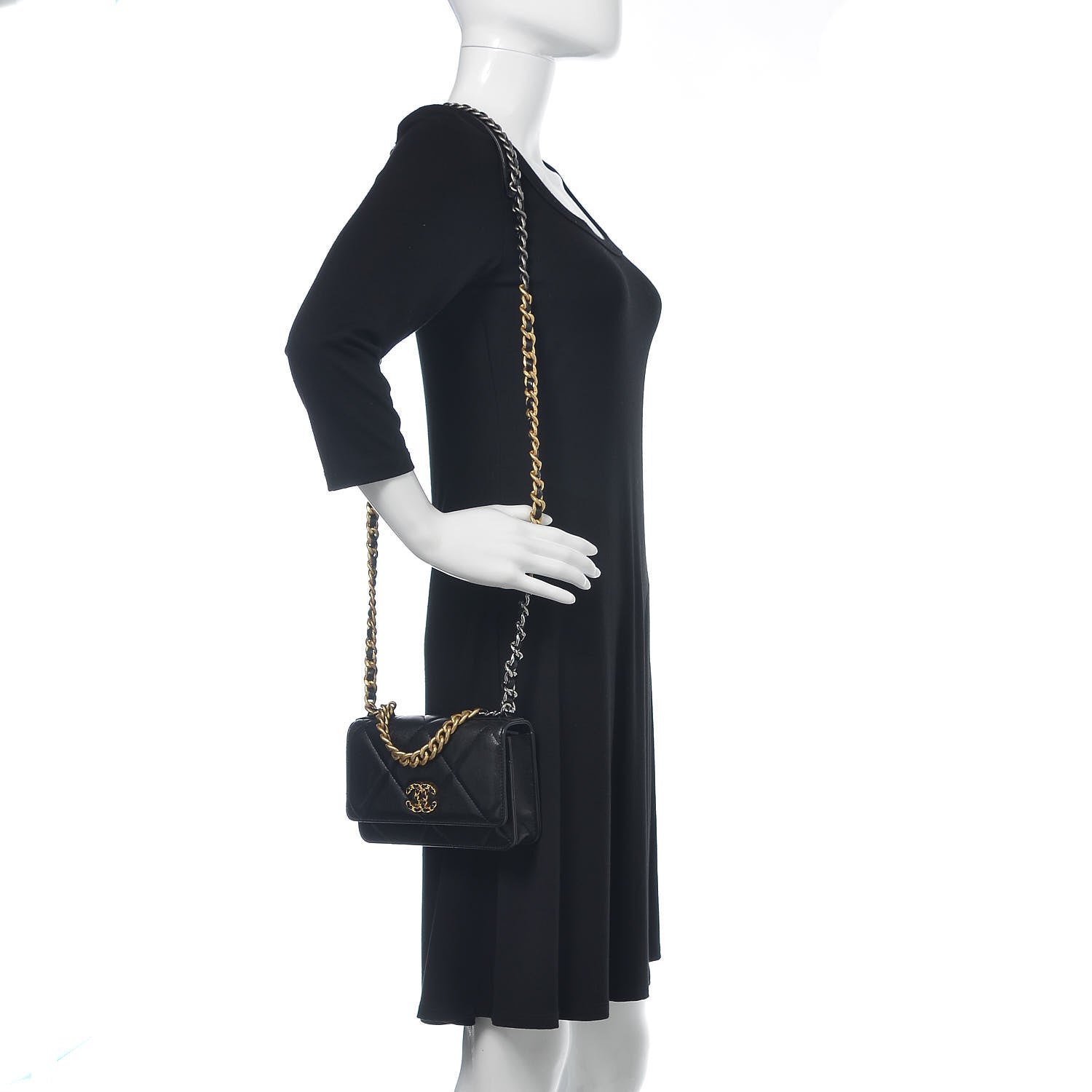 Chanel Goatskin Quilted Chanel 19 Wallet On Chain WOC Black 2 of 6