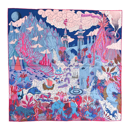 Hermes Silk Cosmographia Universalis Scarf 90 Bleu Jean Rose Vif 1 of 5