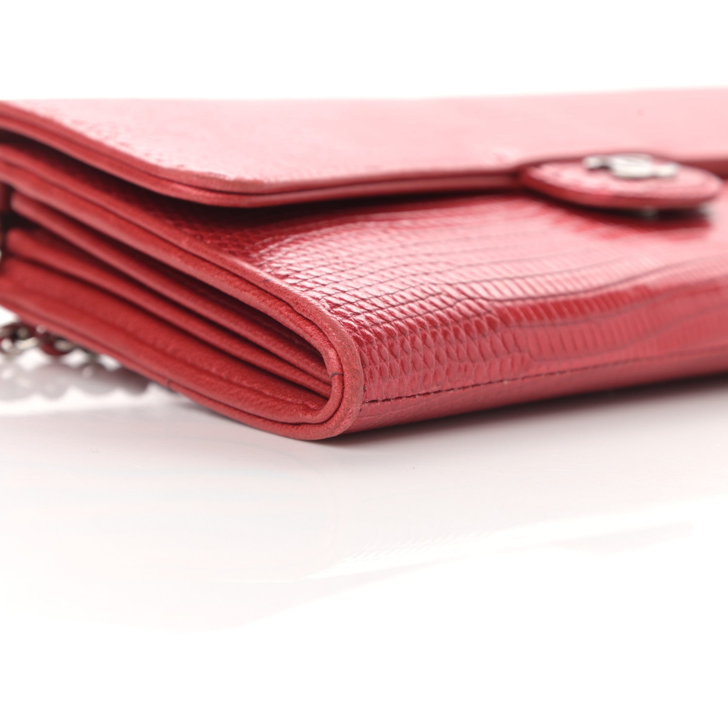 Chanel Lizard Wallet On Chain WOC Red 9 of 13