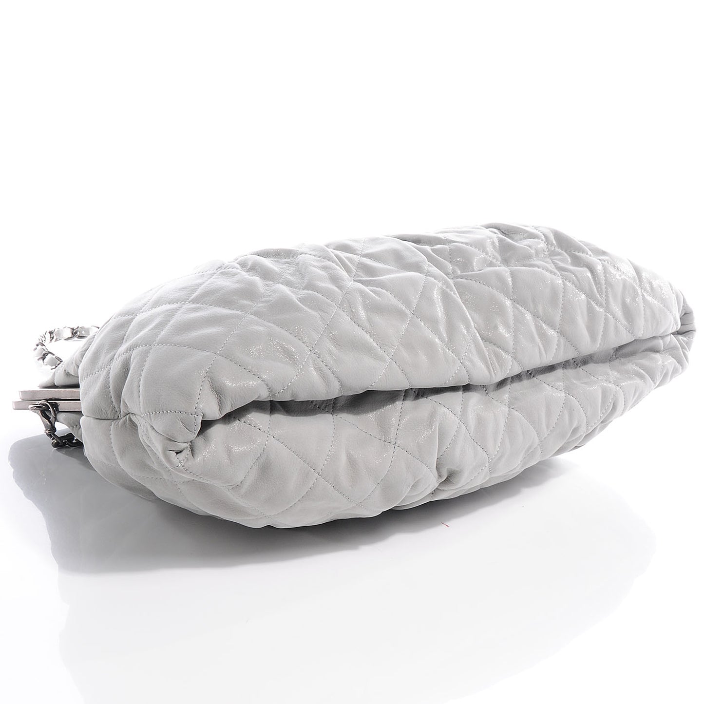 Iridescent Calfskin Chic Quilt Frame Tote Light Grey
