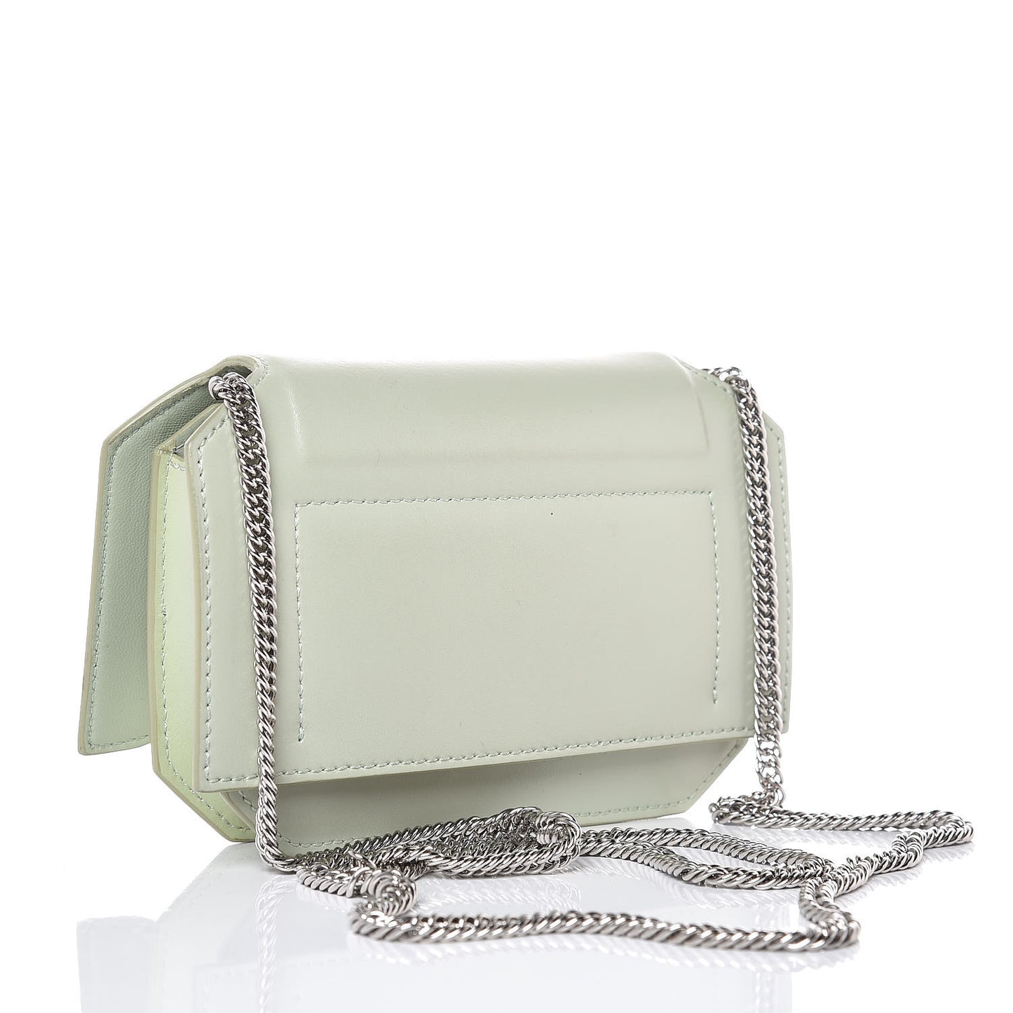 Calfskin Bow Cut Chain Wallet Aqua Green