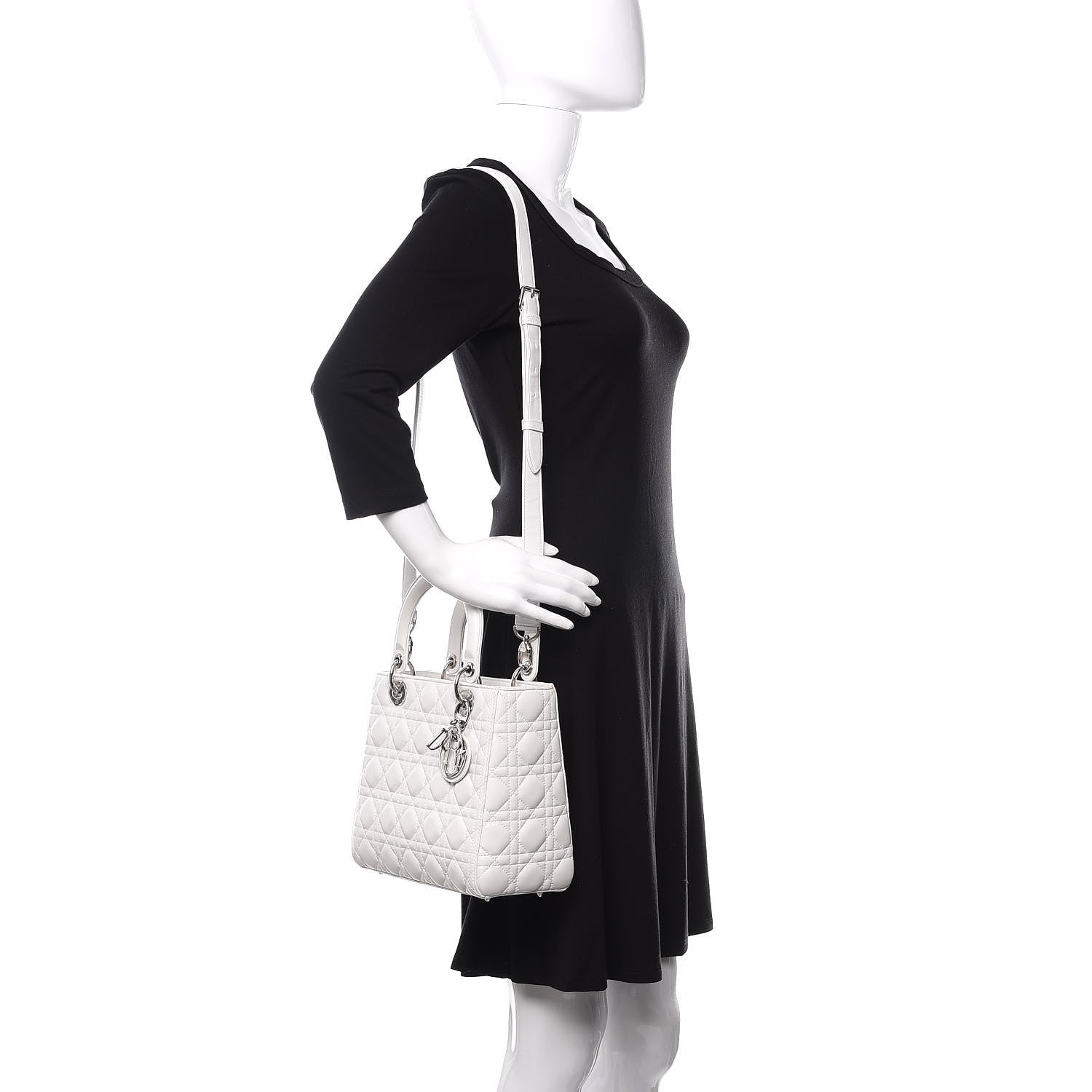 Christian Dior Lambskin Cannage Medium Lady Dior White 2 of 13