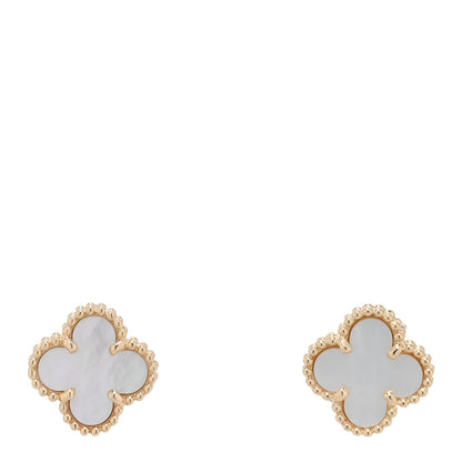 Van Cleef & Arpels 18K Yellow Gold Mother of Pearl Sweet Alhambra Earrings 1 of 5
