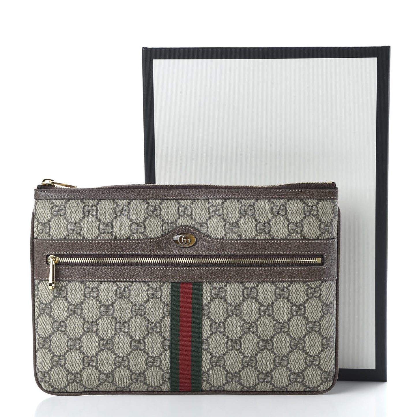 GG Supreme Monogram Large Ophidia Pouch Clutch Brown
