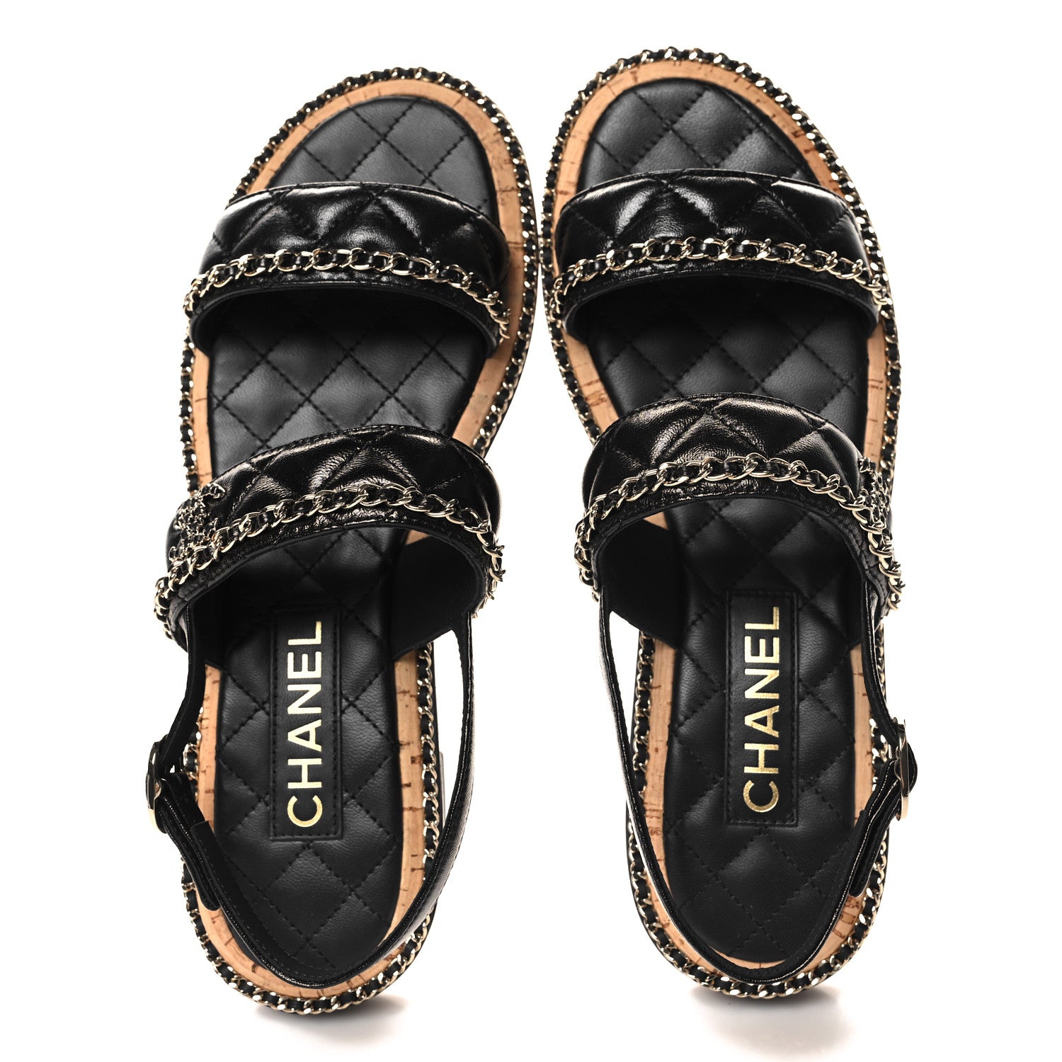 Chanel Shiny Lambskin Quilted Chain CC Sandals 40 Black 2 of 10