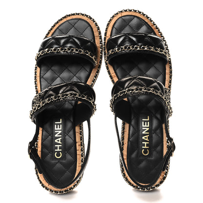 Chanel Shiny Lambskin Quilted Chain CC Sandals 40 Black 2 of 10