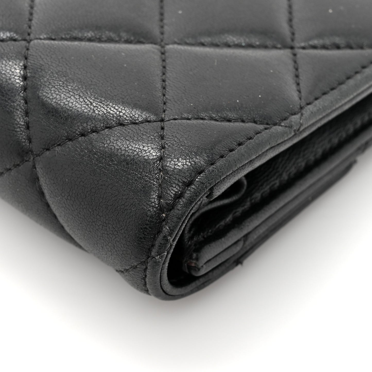 Lambskin Quilted Large Gusset Flap Wallet Black