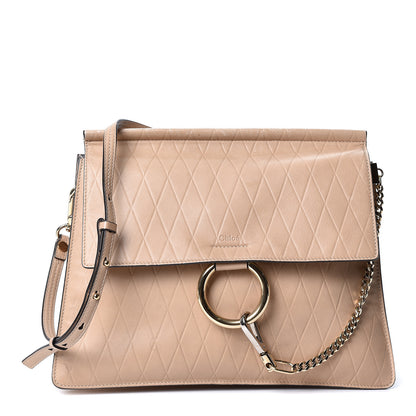 Chloe Calfskin Diamond Embossed Medium Faye Shoulder Bag Beige 1 of 9