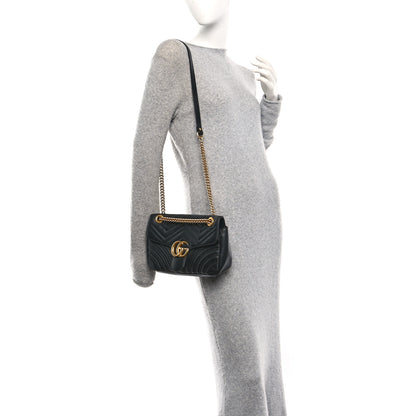 Gucci Calfskin Matelasse Small GG Marmont Chain Shoulder Bag Black 2 of 11