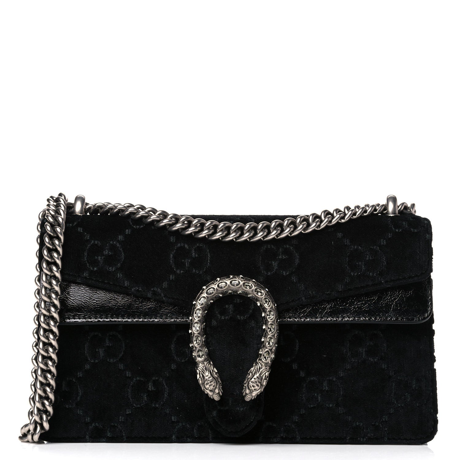 Gucci Velvet Skipper Crystal GG Monogram Small Dionysus Shoulder Bag Black Black Diamond 1 of 12