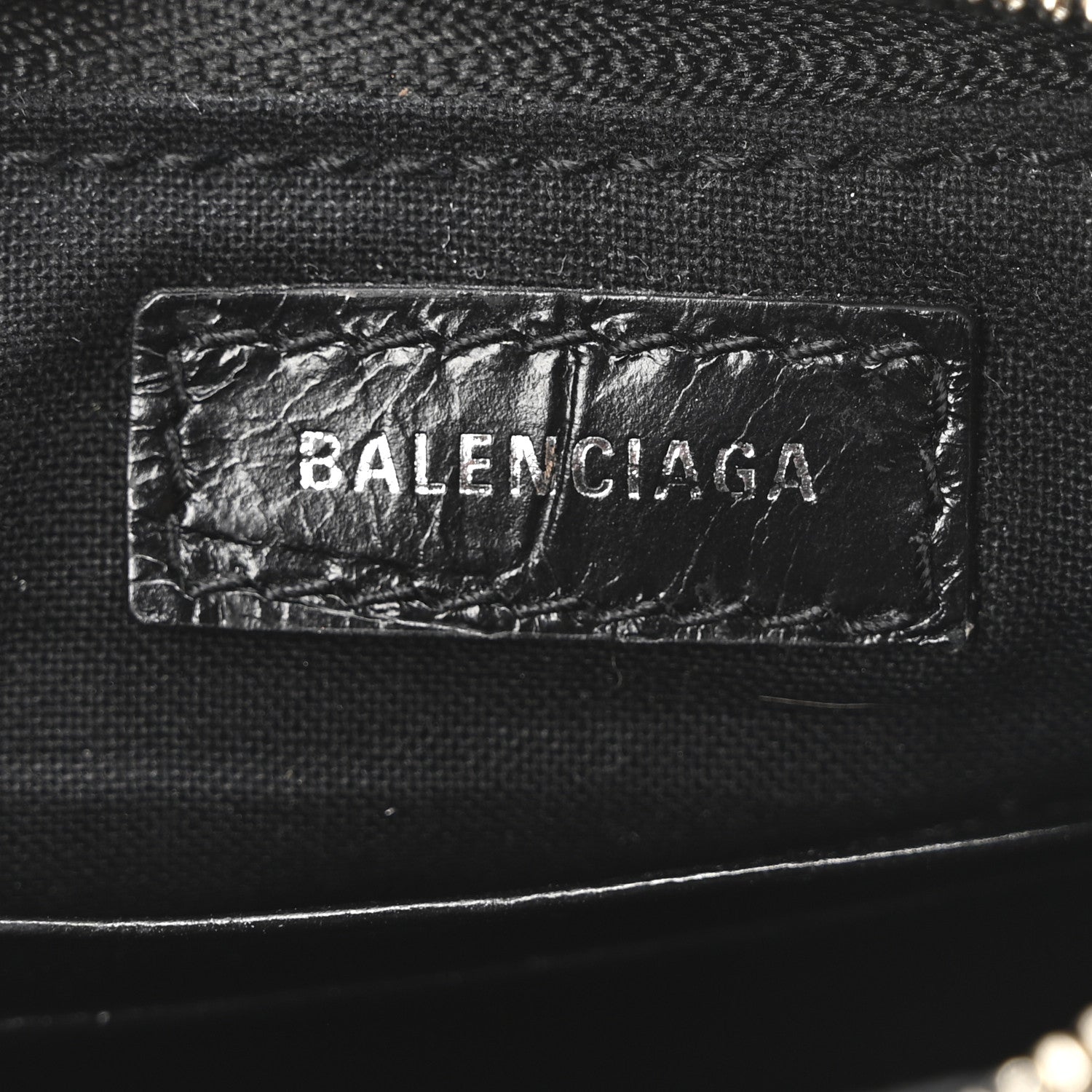 Balenciaga Extra Supple Calfskin Crocodile Embossed Crystal Le Cagole Mini Purse With Chain Black 6 of 10