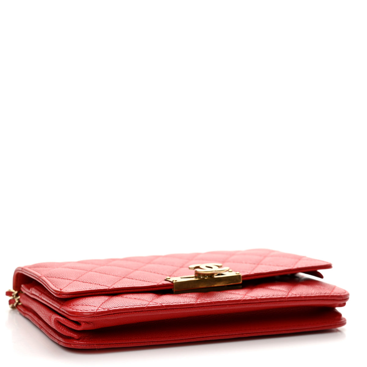 Caviar Quilted Golden Class Wallet On Chain WOC Red