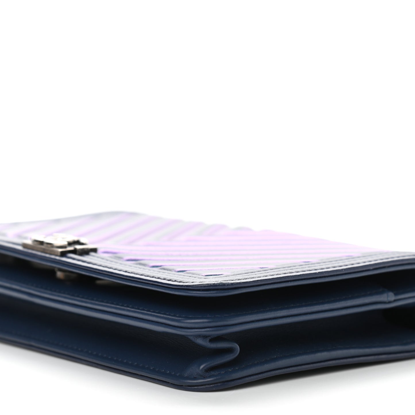 Calfskin Painted Chevron Embossed Boy Wallet On Chain WOC Navy