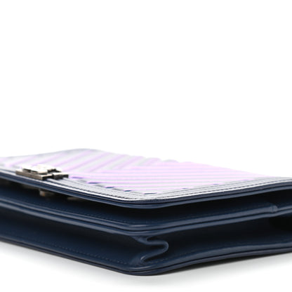 Chanel Calfskin Painted Chevron Embossed Boy Wallet On Chain WOC Navy 10 of 10