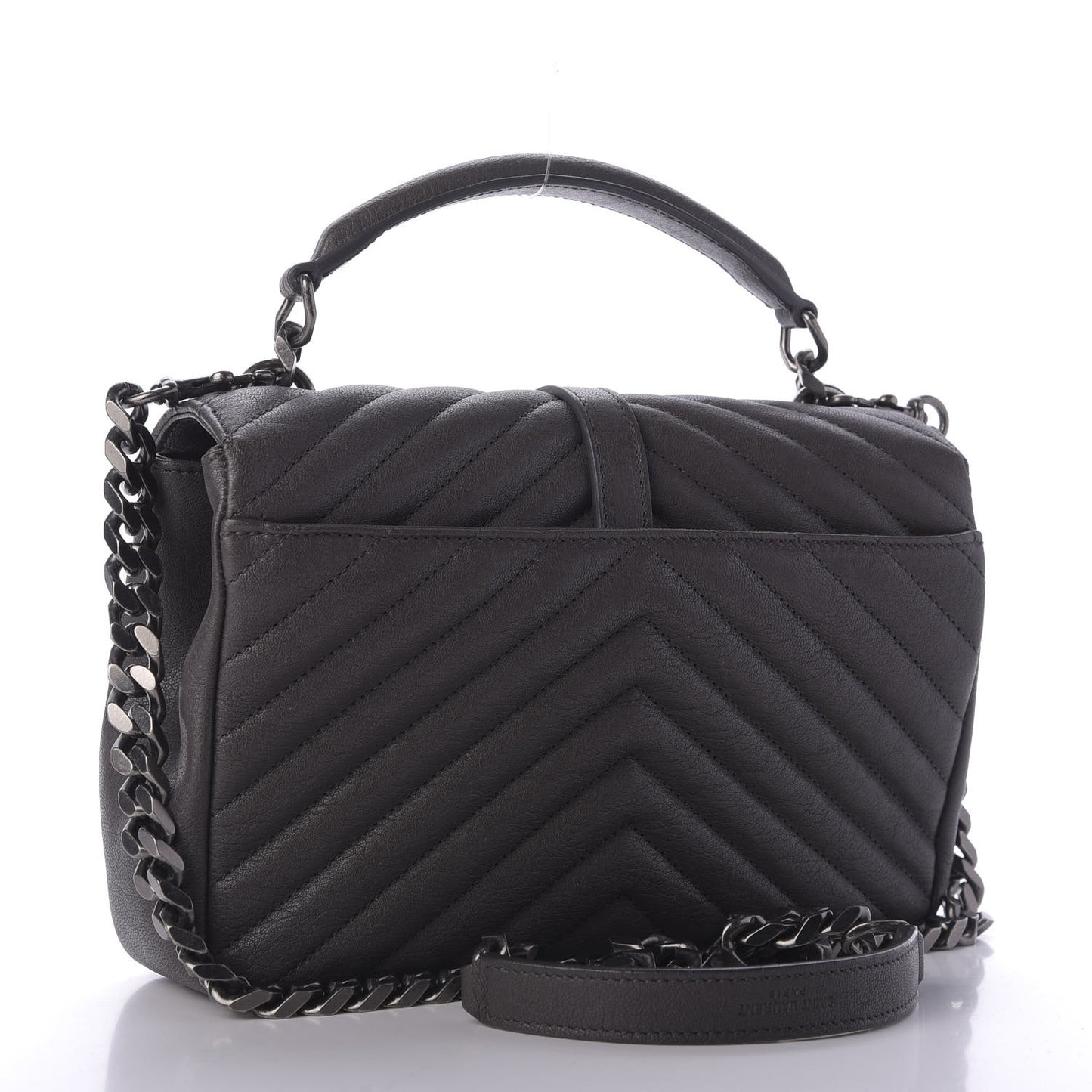 Sheepskin Matelasse Chevron Monogram Medium College Bag Asphalt
