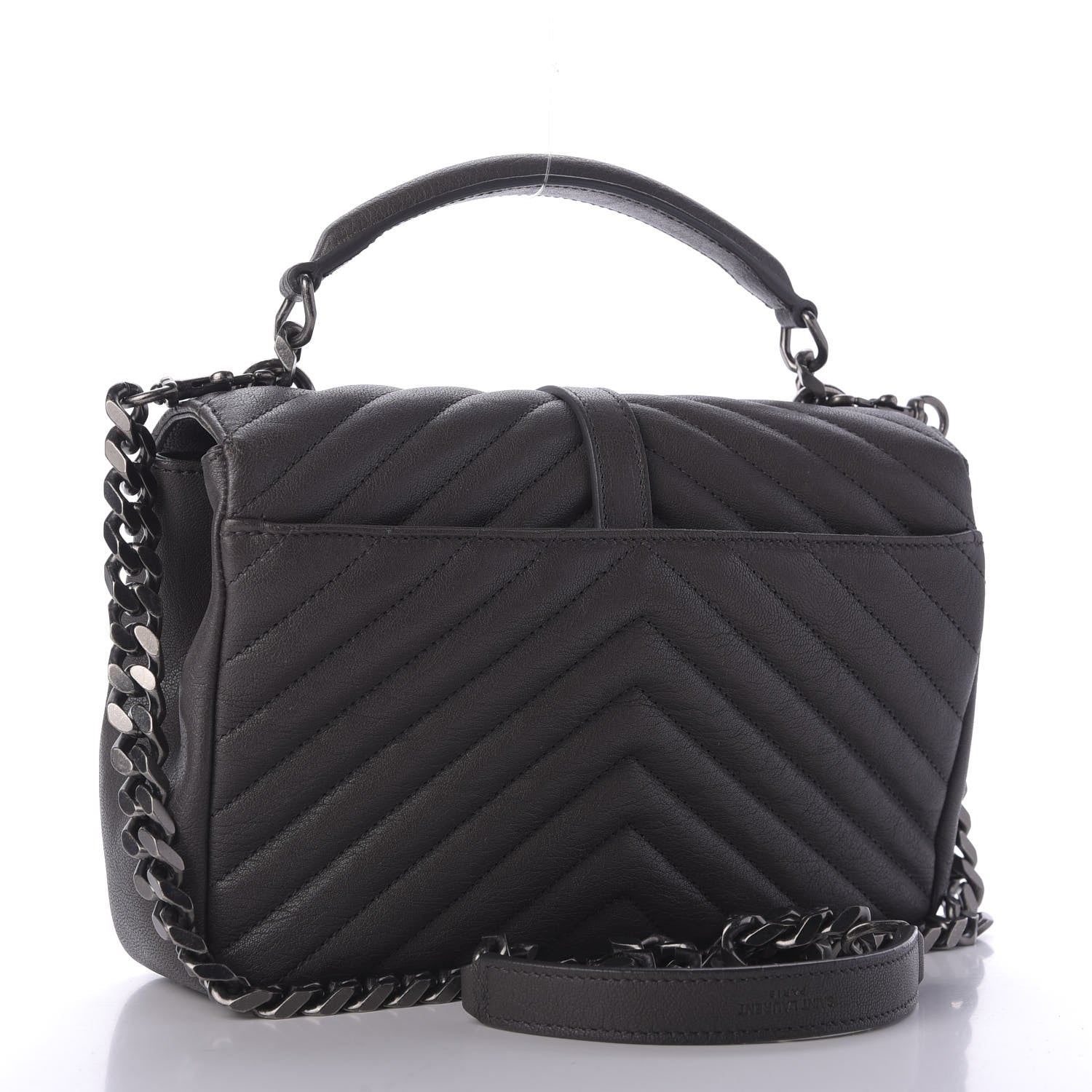 Saint Laurent Sheepskin Matelasse Chevron Monogram Medium College Bag Asphalt 3 of 8