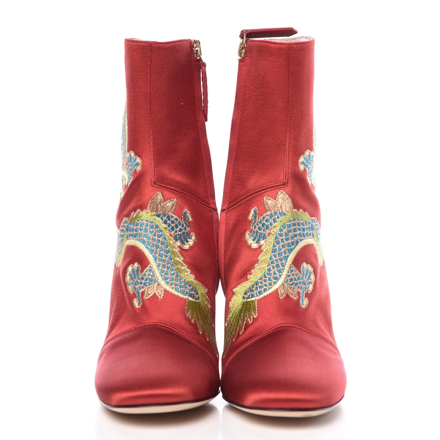 Gucci Silk Satin Malaga Kid Embroidered Candy Dragon Block-Heel Ankle Boot 36 Red 4 of 15