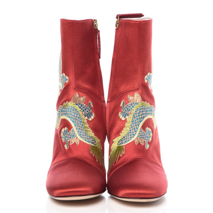 Gucci Silk Satin Malaga Kid Embroidered Candy Dragon Block-Heel Ankle Boot 36 Red 4 of 15